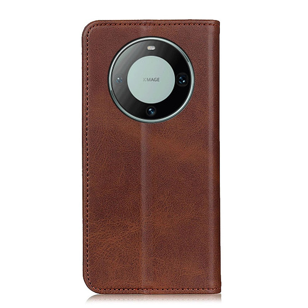 For Huawei Mate 60 Phone Case Cowhide Texture Fall Protection Split Leather Wallet Stand Shell