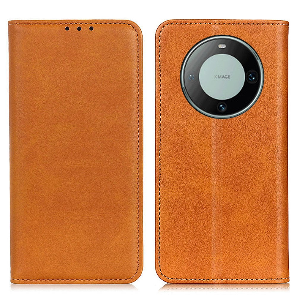 For Huawei Mate 60 Phone Case Cowhide Texture Fall Protection Split Leather Wallet Stand Shell