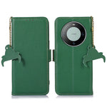 RFID Blocking Shell for Huawei Mate 60 , Litchi Texture Genuine Cow Leather Phone Case Wallet Stand Flip Cover