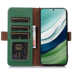 RFID Blocking Shell for Huawei Mate 60 , Litchi Texture Genuine Cow Leather Phone Case Wallet Stand Flip Cover