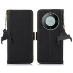 RFID Blocking Shell for Huawei Mate 60 , Litchi Texture Genuine Cow Leather Phone Case Wallet Stand Flip Cover