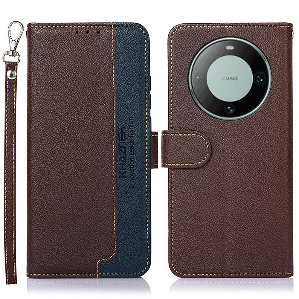 KHAZNEH RFID Blocking Case for Huawei Mate 60 , Anti-scratch Litchi Texture Phone Shell Wallet Stand Leather Cover