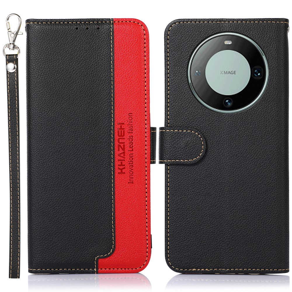 KHAZNEH RFID Blocking Case for Huawei Mate 60 , Anti-scratch Litchi Texture Phone Shell Wallet Stand Leather Cover