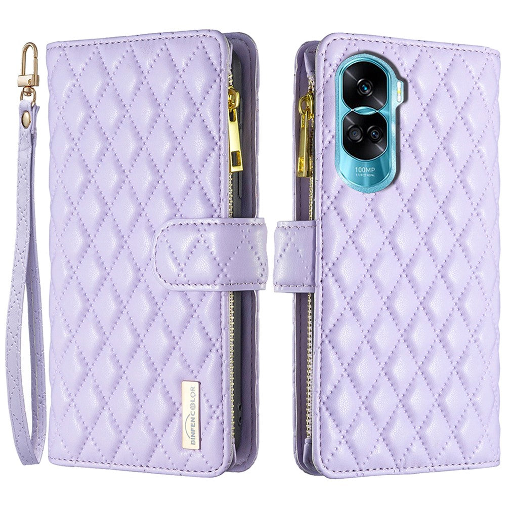BINFEN COLOR BF Style-15 För Honor 90 Lite 5G / X50i 5G Flip Skal Blixtlåsficka Lädermobilsfodral Plånboksfodral Stativfodral
