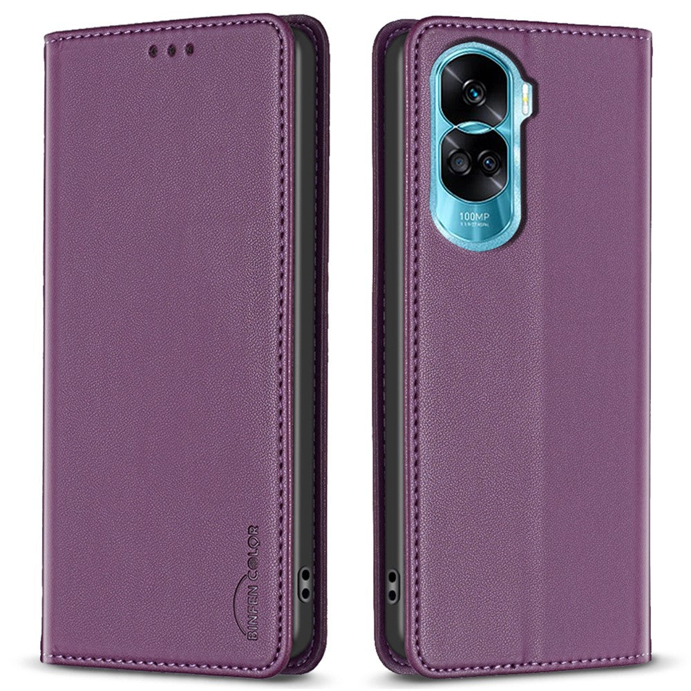 BINFEN COLOR BF18 För Honor X50i 5G / 90 Lite 5G Lädermobilskal Korthållare Stativ Fallskyddande Fodral