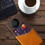 For Huawei Mate 60 Card Holder Phone Case Cloth Texture PU Leather+PC Back Cover