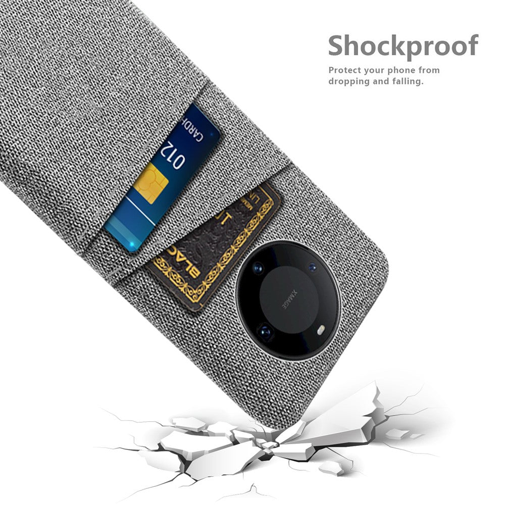 For Huawei Mate 60 Pro Hard PC Coated Cloth Phone Case Shockproof Cover with Dual Card Holder