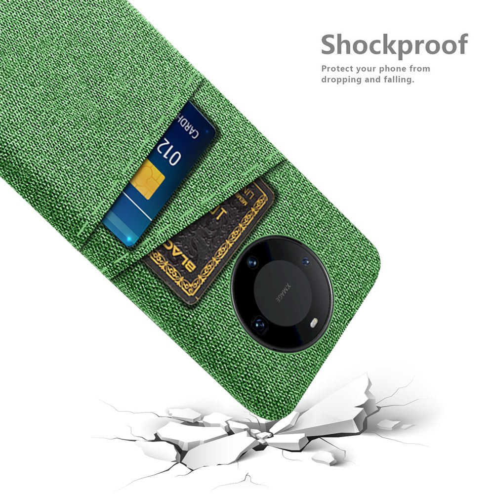 Dual Card Holder Slim Cover for Huawei Mate 60 , Hard PC+Cloth Phone Case Shell