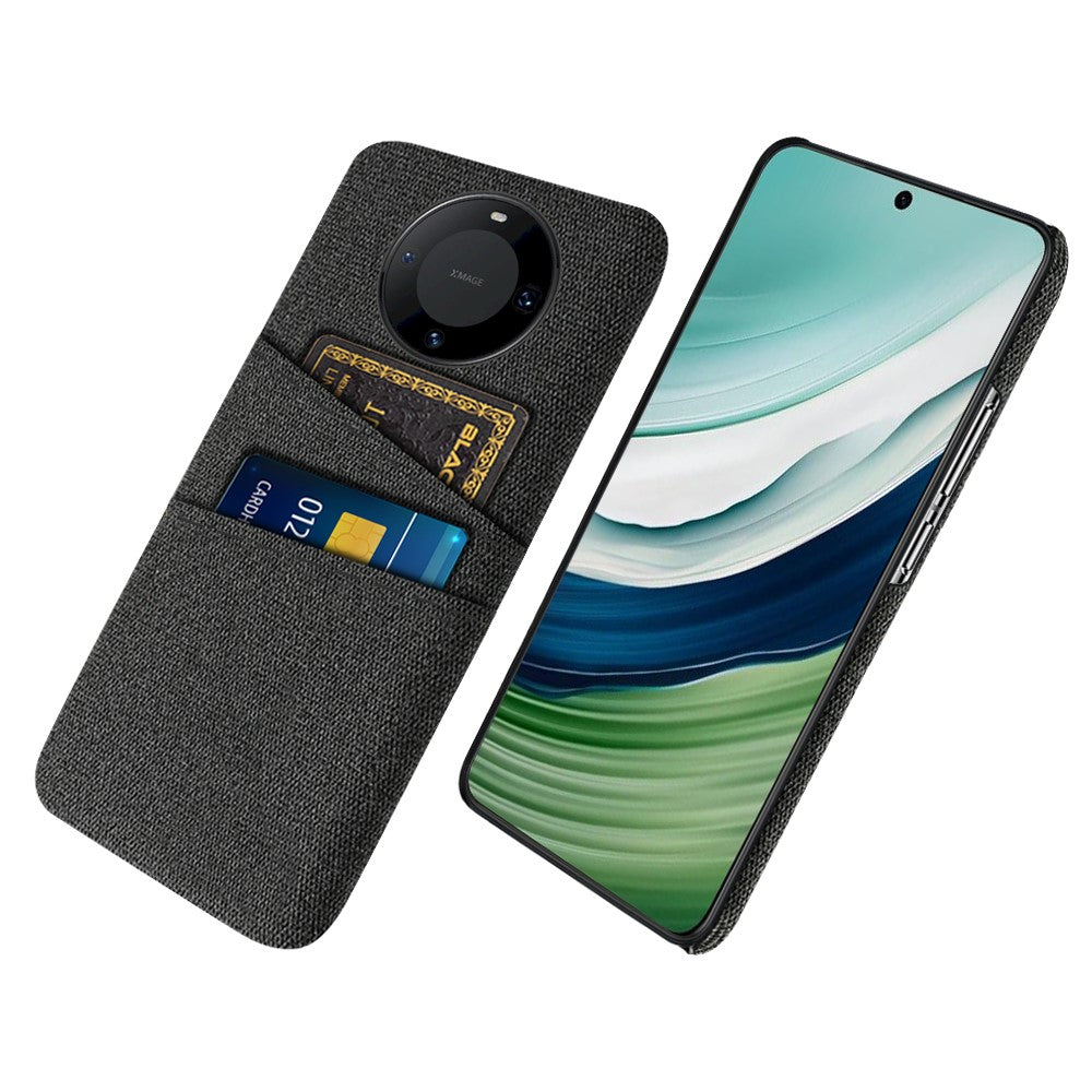 Dual Card Holder Slim Cover for Huawei Mate 60 , Hard PC+Cloth Phone Case Shell