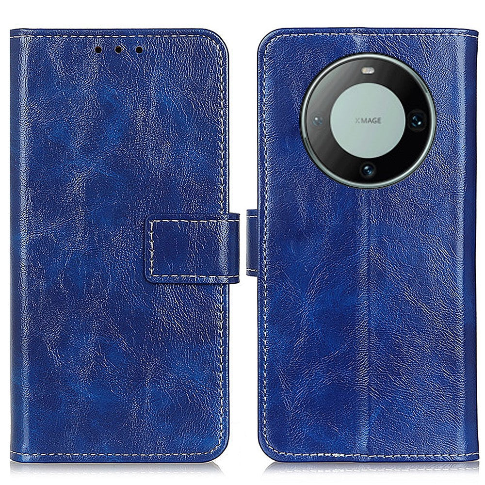 For Huawei Mate 60 Pro Crazy Horse Texture PU Leather Stand Cover Shockproof Wallet Phone Case