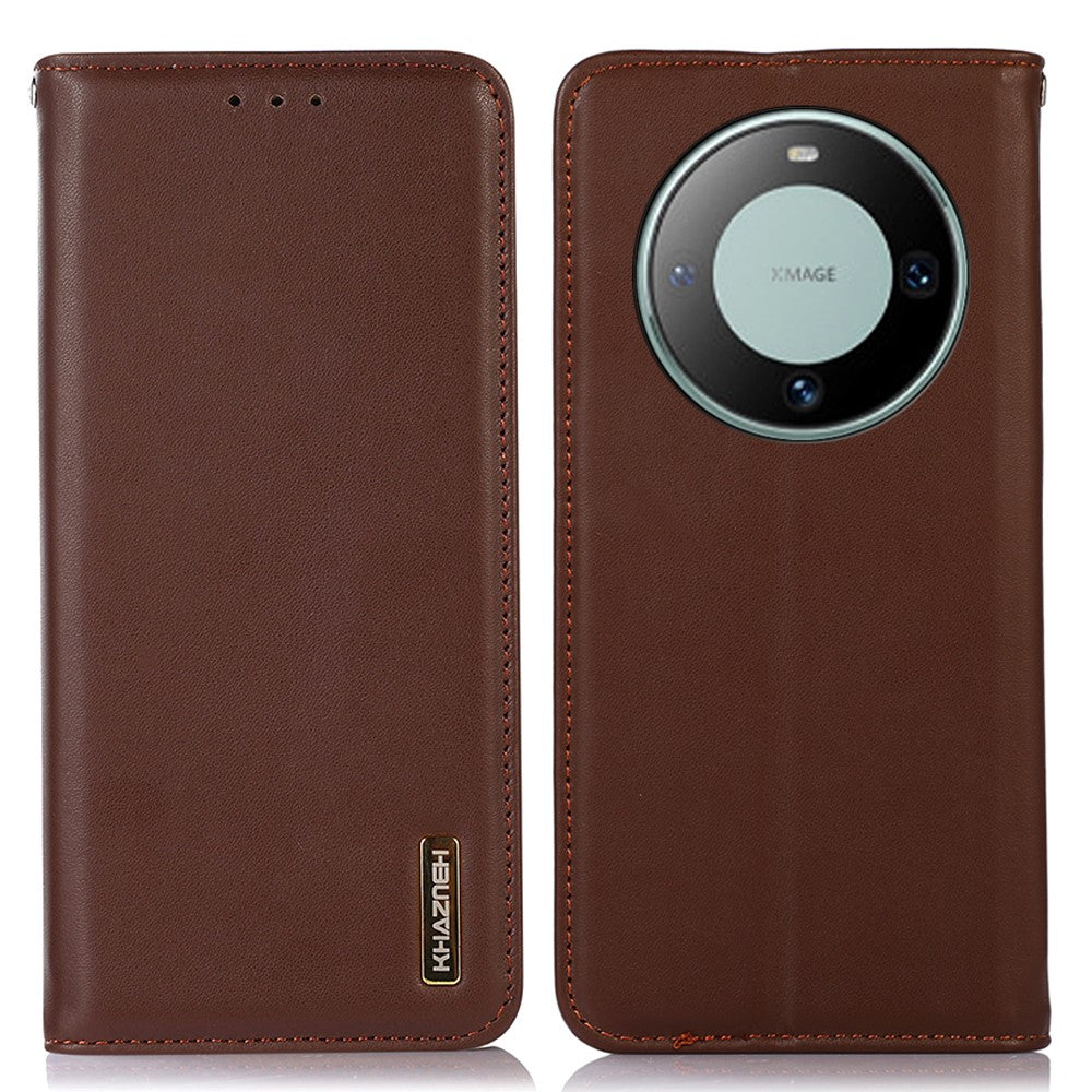 KHAZNEH For Huawei Mate 60 Genuine Cow Leather Phone Case RFID Blocking Wallet Stand Cover