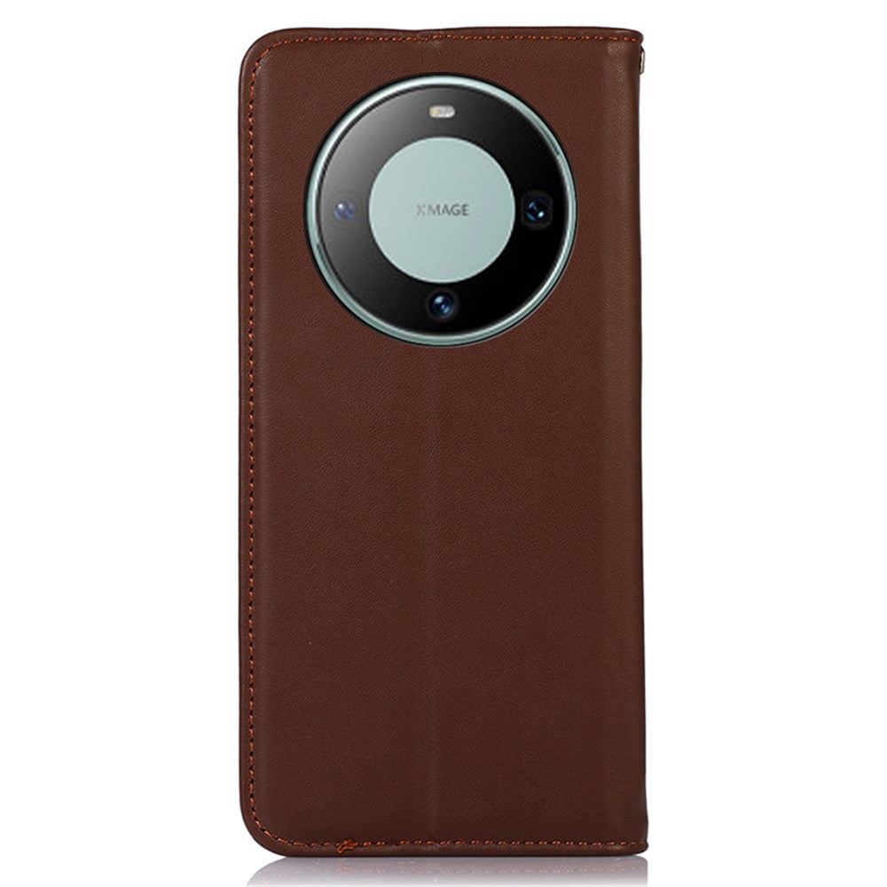 KHAZNEH For Huawei Mate 60 Genuine Cow Leather Phone Case RFID Blocking Wallet Stand Cover