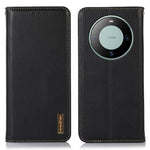 KHAZNEH For Huawei Mate 60 Genuine Cow Leather Phone Case RFID Blocking Wallet Stand Cover