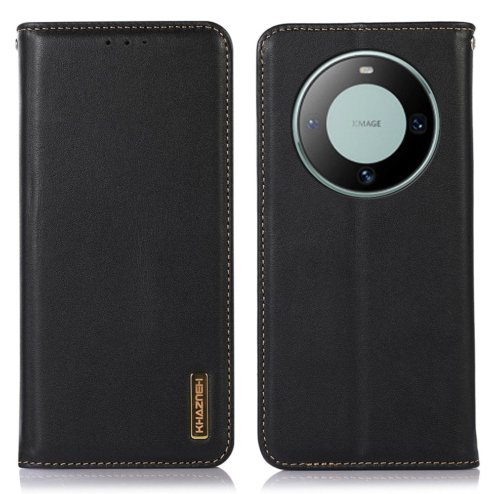 KHAZNEH For Huawei Mate 60 Genuine Cow Leather Phone Case RFID Blocking Wallet Stand Cover