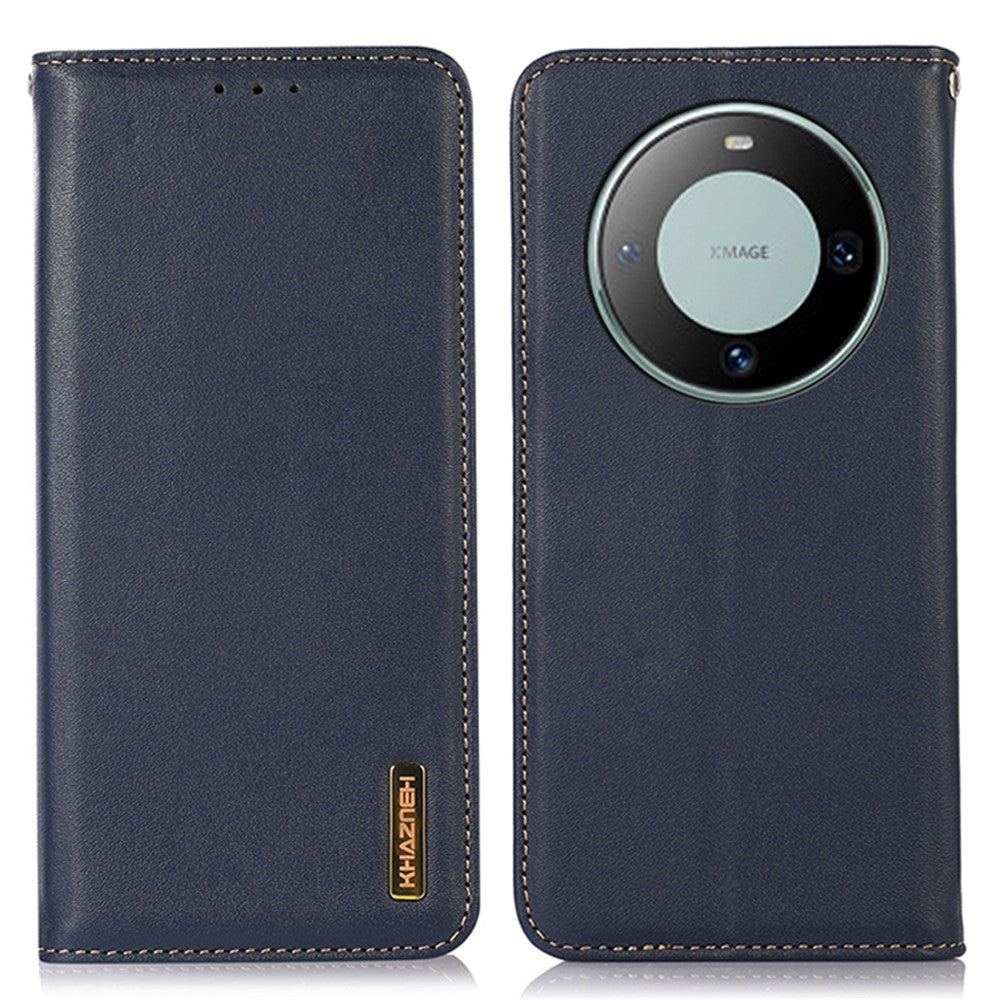 KHAZNEH For Huawei Mate 60 Genuine Cow Leather Phone Case RFID Blocking Wallet Stand Cover