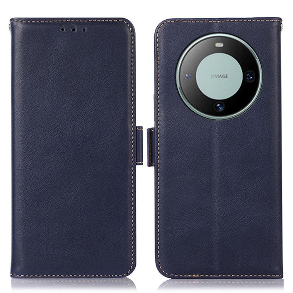 For Huawei Mate 60 Genuine Cow Leather Phone Case RFID Blocking Wallet Folding Stand Cover
