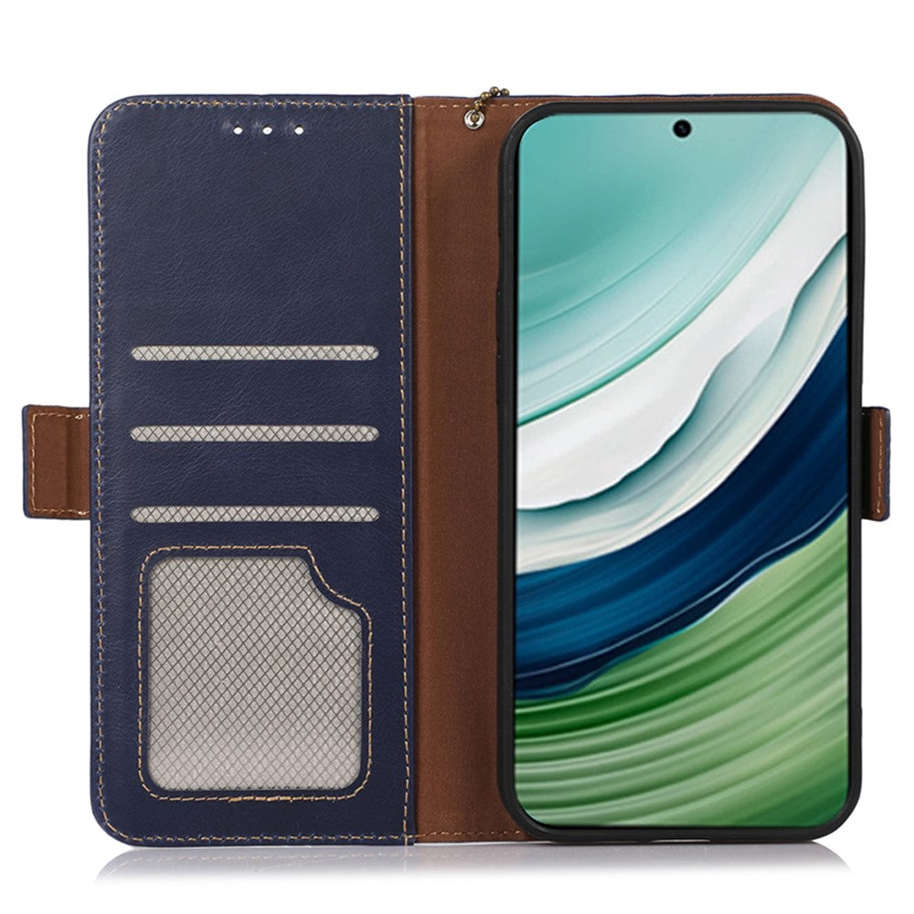 For Huawei Mate 60 Genuine Cow Leather Phone Case RFID Blocking Wallet Folding Stand Cover