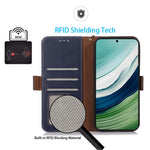 For Huawei Mate 60 Genuine Cow Leather Phone Case RFID Blocking Wallet Folding Stand Cover