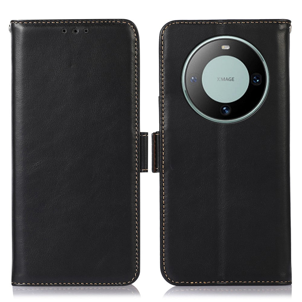 For Huawei Mate 60 Genuine Cow Leather Phone Case RFID Blocking Wallet Folding Stand Cover