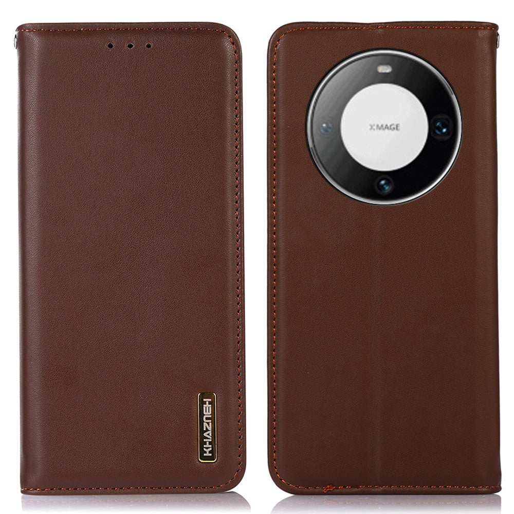 KHAZNEH Plånboksfodral i äkta läder för Huawei Mate 60 Pro, Nappatextur, RFID-blockerande