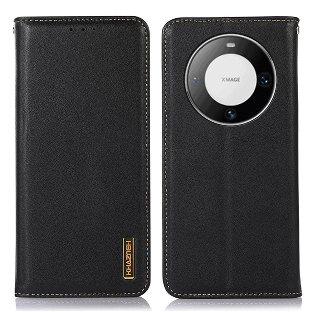 KHAZNEH Plånboksfodral i äkta läder för Huawei Mate 60 Pro, Nappatextur, RFID-blockerande