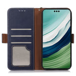 For Huawei Mate 60 Pro Genuine Cow Leather RFID Blocking Wallet Phone Case Anti-drop Stand Cover