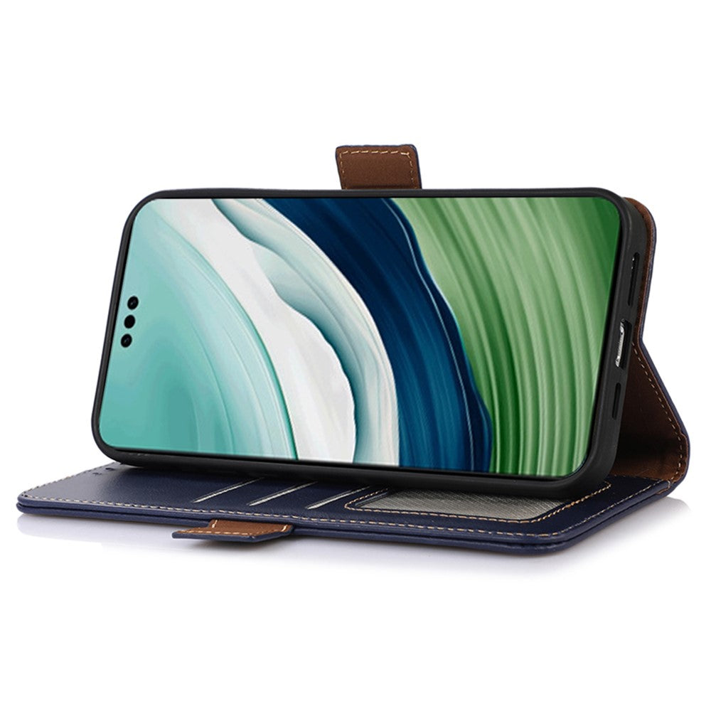 For Huawei Mate 60 Pro Genuine Cow Leather RFID Blocking Wallet Phone Case Anti-drop Stand Cover