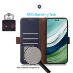 For Huawei Mate 60 Pro Genuine Cow Leather RFID Blocking Wallet Phone Case Anti-drop Stand Cover