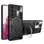 For Samsung Galaxy S23 FE Slide Lens Guard Kickstand Cover PC+TPU Drop-proof Phone Case