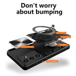 For Samsung Galaxy S23 FE Slide Lens Guard Kickstand Cover PC+TPU Drop-proof Phone Case
