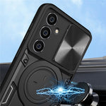 For Samsung Galaxy S23 FE Slide Lens Guard Kickstand Cover PC+TPU Drop-proof Phone Case