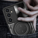 For Samsung Galaxy S23 FE Slide Lens Guard Kickstand Cover PC+TPU Drop-proof Phone Case