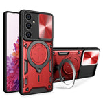 For Samsung Galaxy S23 FE Slide Lens Guard Kickstand Cover PC+TPU Drop-proof Phone Case