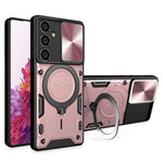 For Samsung Galaxy S23 FE Slide Lens Guard Kickstand Cover PC+TPU Drop-proof Phone Case