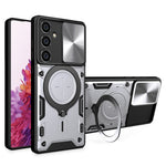 For Samsung Galaxy S23 FE Slide Lens Guard Kickstand Cover PC+TPU Drop-proof Phone Case