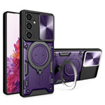 For Samsung Galaxy S23 FE Slide Lens Guard Kickstand Cover PC+TPU Drop-proof Phone Case
