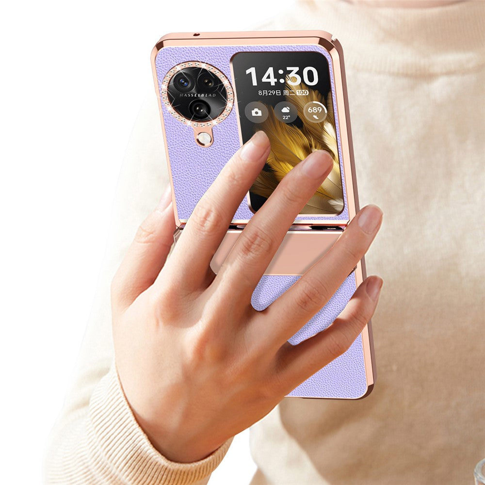 For Oppo Find N3 Flip 5G Drop-proof PU Leather+PC Case Anti-fingerprint Electroplating Phone Cover