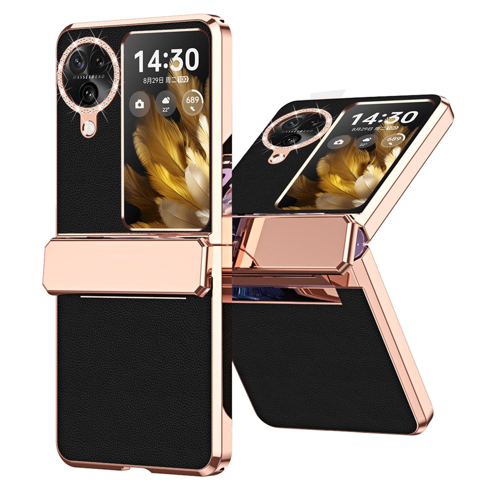 For Oppo Find N3 Flip 5G Drop-proof PU Leather+PC Case Anti-fingerprint Electroplating Phone Cover