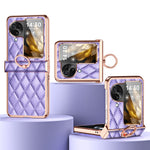 For Oppo Find N3 Flip 5G PU Leather Coated PC Case Electroplating Rhombus Pattern Kickstand Phone Cover