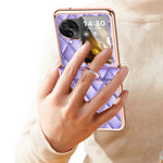 For Oppo Find N3 Flip 5G PU Leather Coated PC Case Electroplating Rhombus Pattern Kickstand Phone Cover