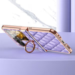 For Oppo Find N3 Flip 5G PU Leather Coated PC Case Electroplating Rhombus Pattern Kickstand Phone Cover