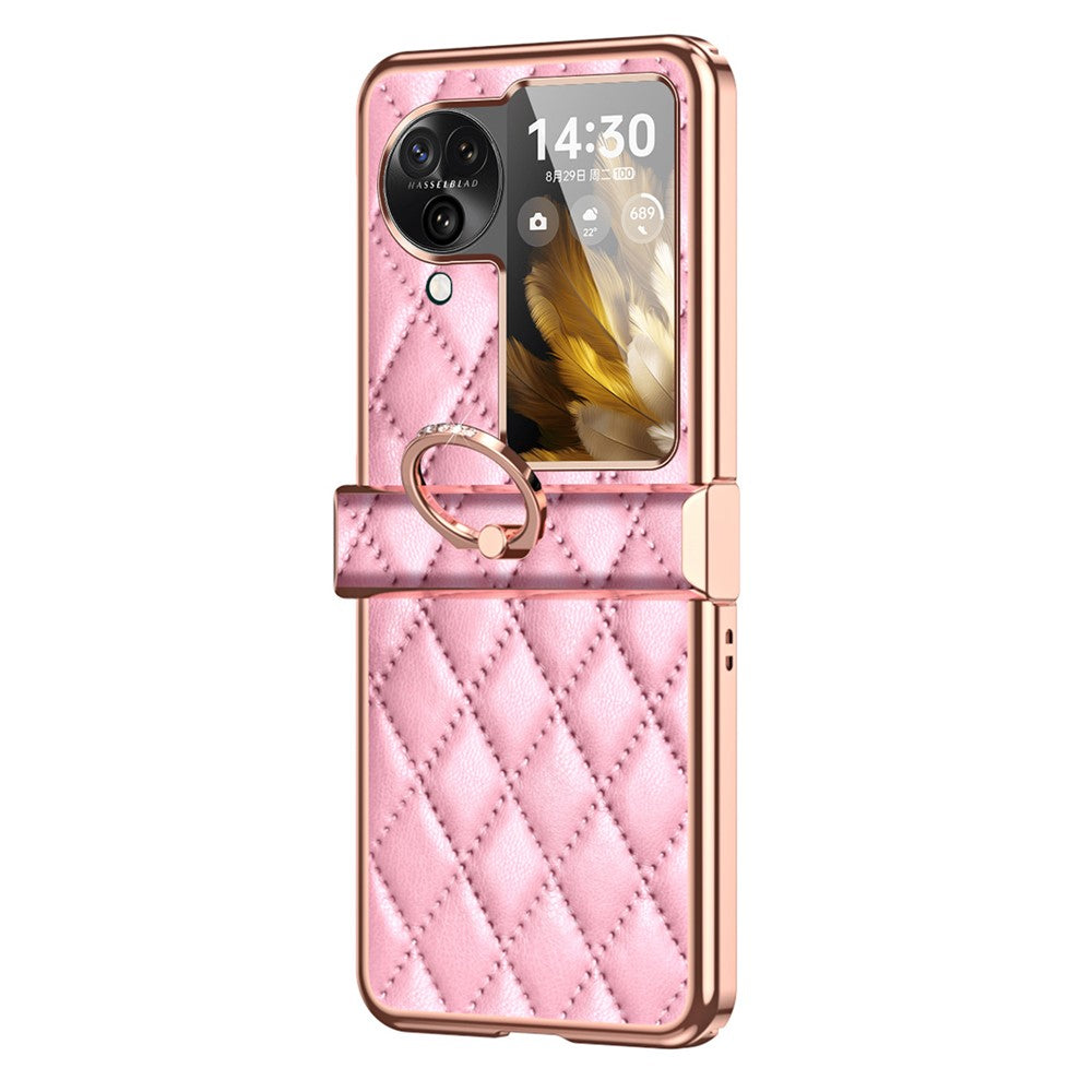 For Oppo Find N3 Flip 5G PU Leather Coated PC Case Electroplating Rhombus Pattern Kickstand Phone Cover