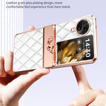For Oppo Find N3 Flip 5G Imprinted PU+PC Phone Case Rhinestone Ring Kickstand Electroplating Phone Cover