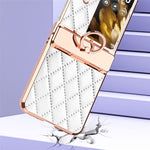 For Oppo Find N3 Flip 5G Imprinted PU+PC Phone Case Rhinestone Ring Kickstand Electroplating Phone Cover