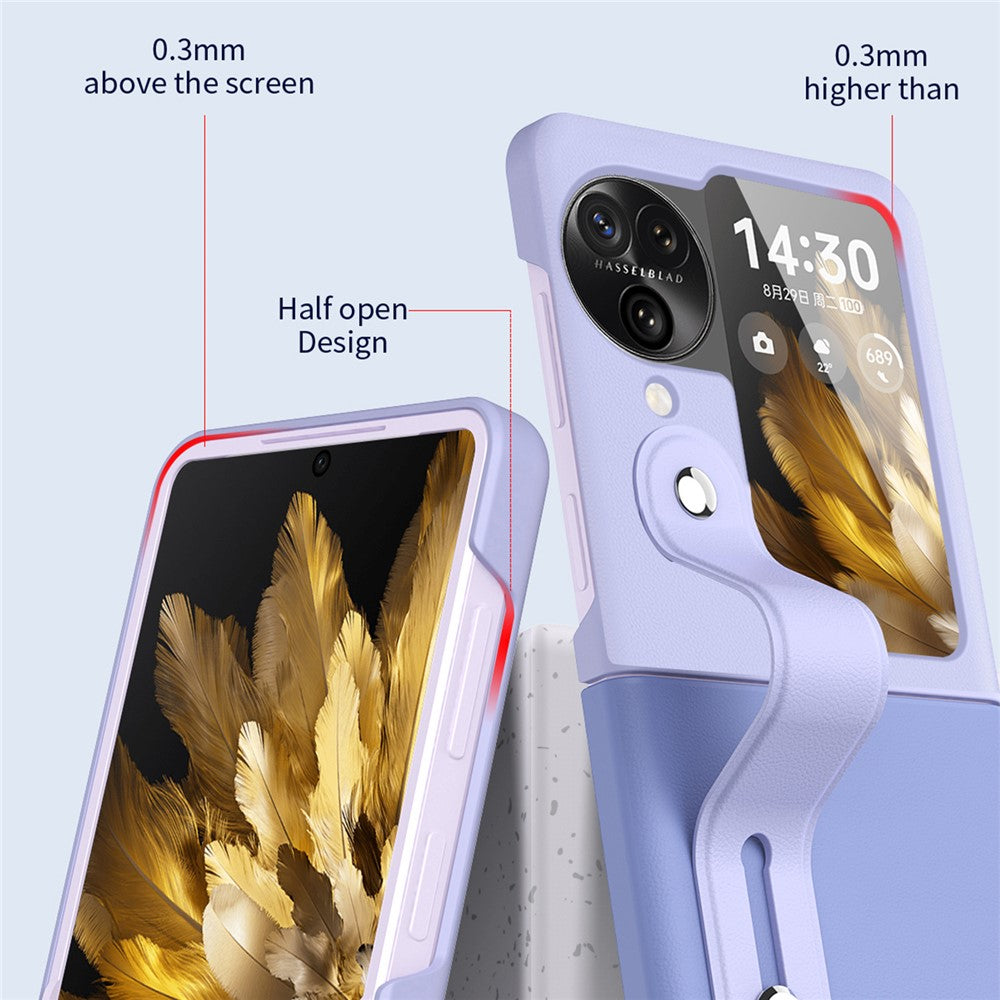 PU+PC-mobilcover til Oppo Find N3 Flip 5G med tofarvet design, håndledsrem og støttefod