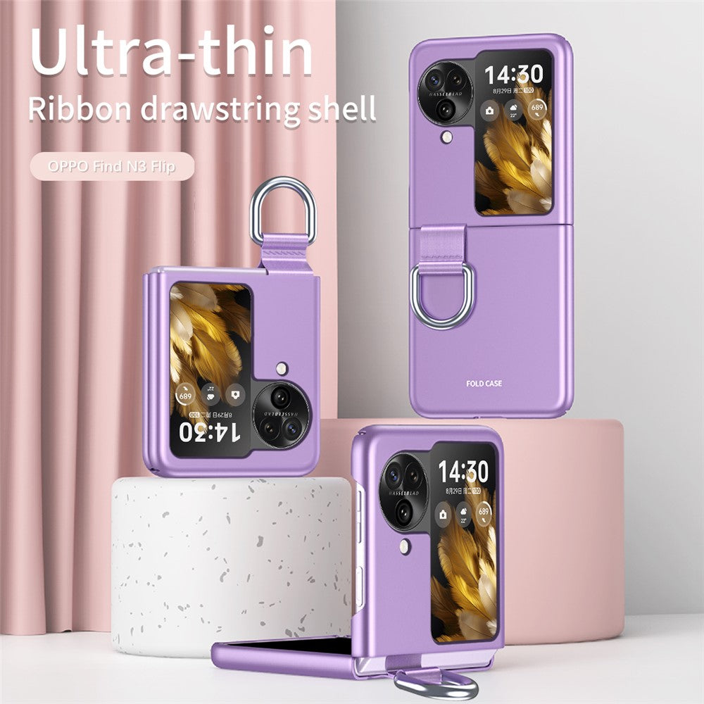 Anti-Drop Hard PC Phone Case for Oppo Find N3 Flip 5G Ring Finger Holder Shockproof Cover