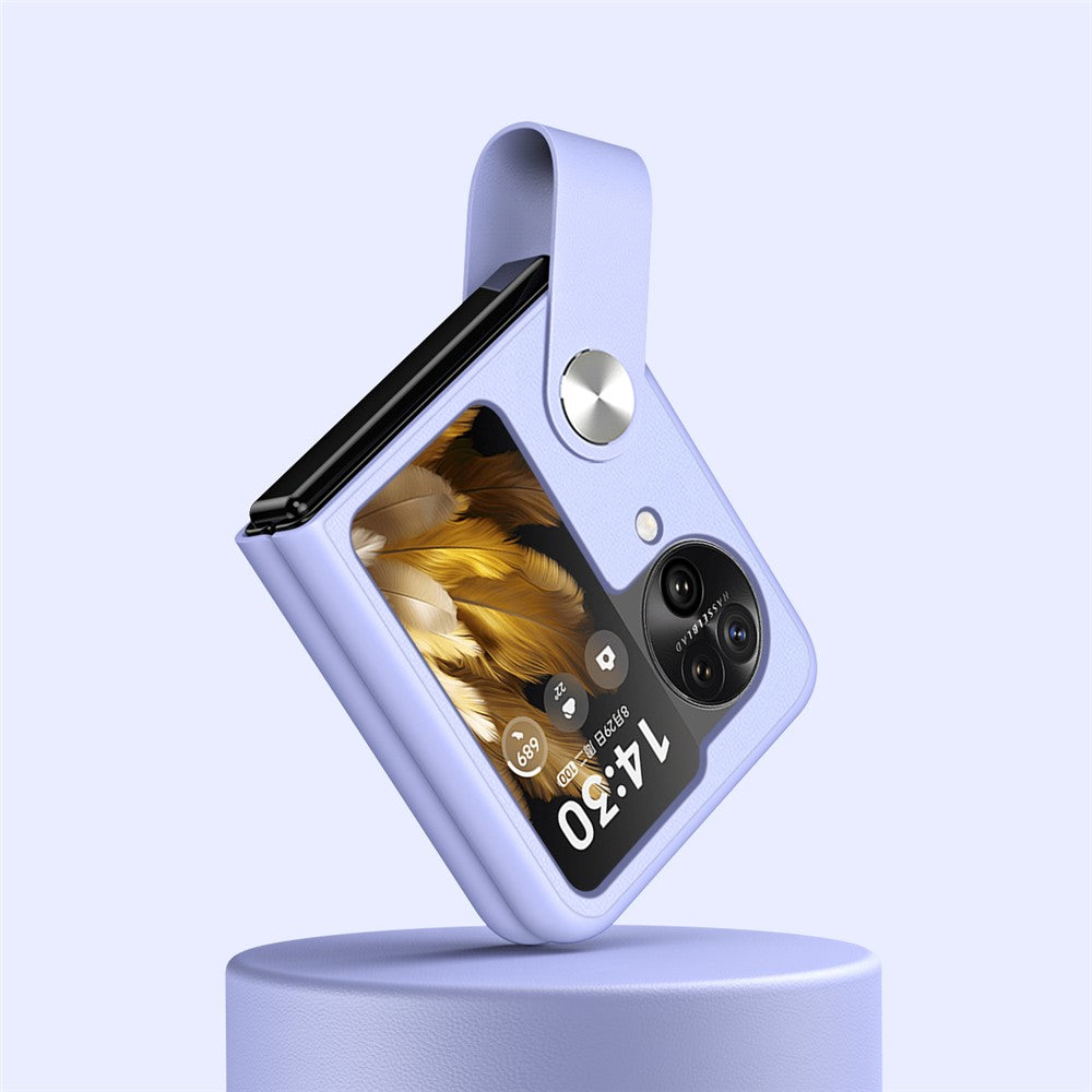 Shockproof PU+PC Slim Case for Oppo Find N3 Flip 5G Finger Strap Kickstand Phone Cover