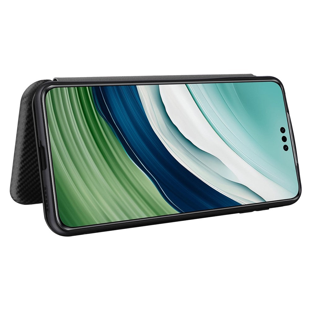 For Huawei Mate 60 Pro Carbon Fiber Texture Phone Case Card Holder PU Leather Stand Cover