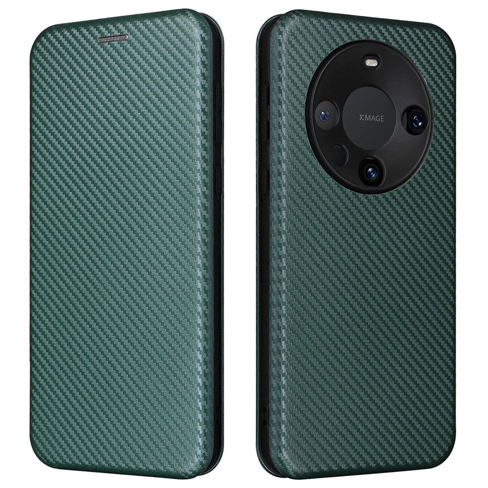 For Huawei Mate 60 Pro Carbon Fiber Texture Phone Case Card Holder PU Leather Stand Cover