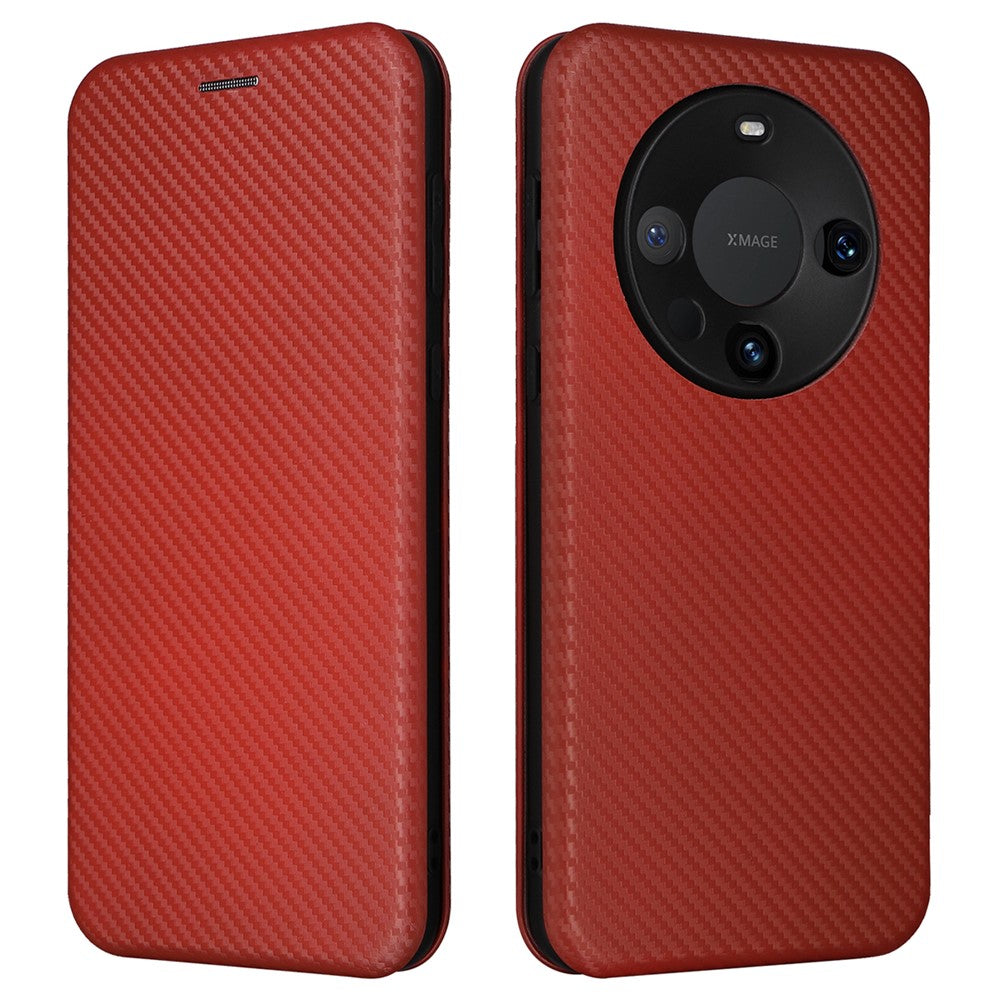 For Huawei Mate 60 Carbon Fiber Texture Card Holder Phone Case Leather Stand Anti-fall Cover